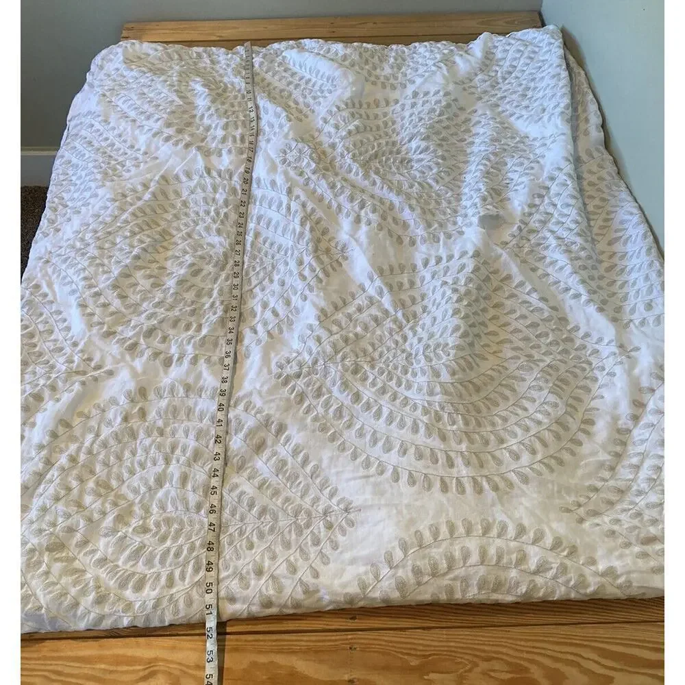 Restoration Hardware Embroidered Linen Duvet King Size 102x80 White Damaged